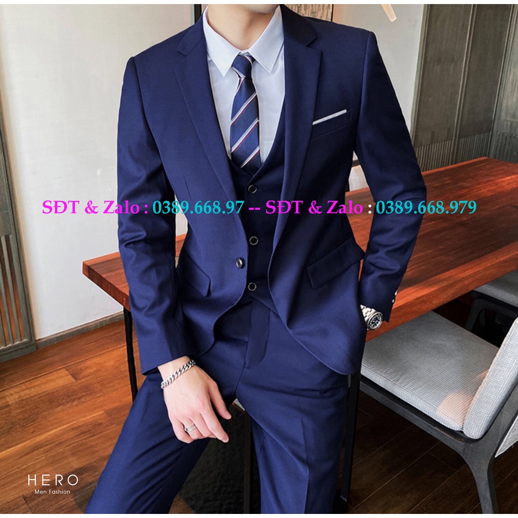 Bộ Vest Nam Cao Cấp Màu Xanh Than, Bộ suit nam Hàn Quốc màu Tím Than