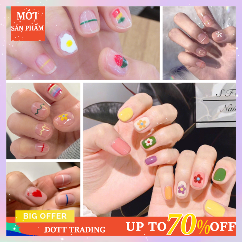 Set 14 Miếng Dán Móng Tay 3d Chống Nước Họa Tiết Đa Dạng