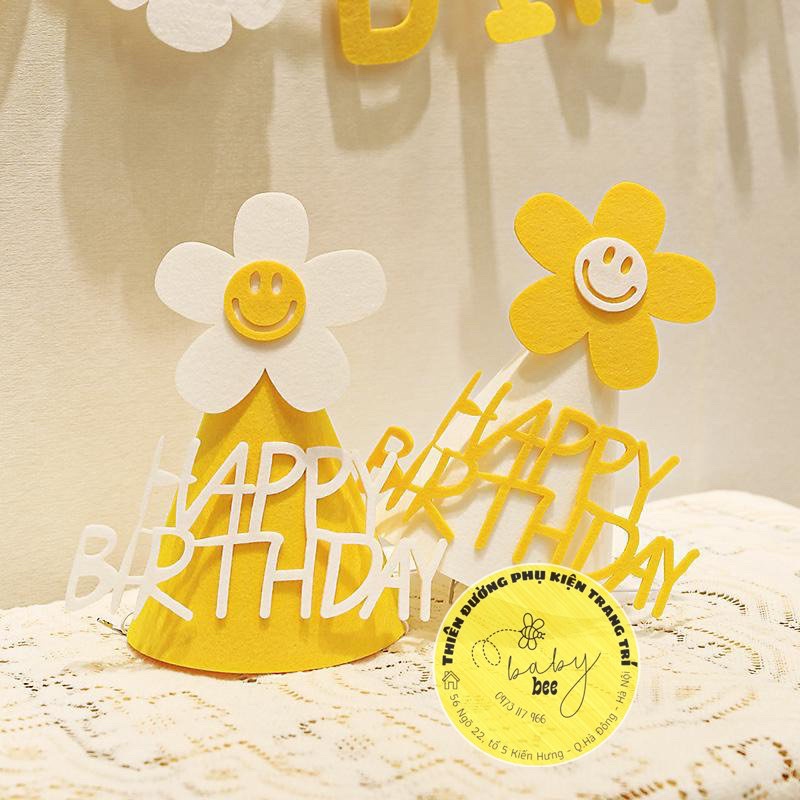 Mũ Chóp Sinh Nhật 3D Hoa Cúc Vải Dạ Phong Cách Hàn Quốc