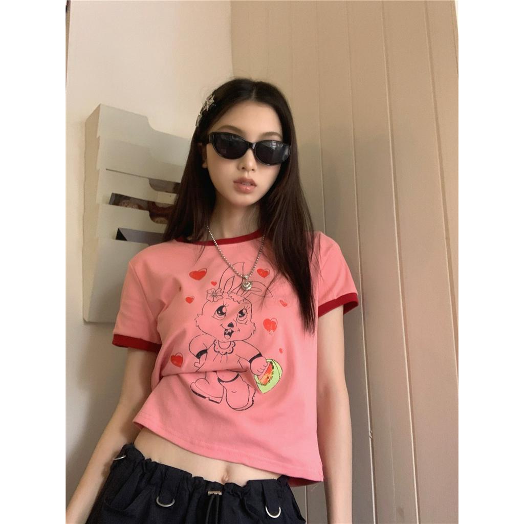 Áo Thun Ngắn Tay In Hình Thỏ Phong Cách Retro 62564