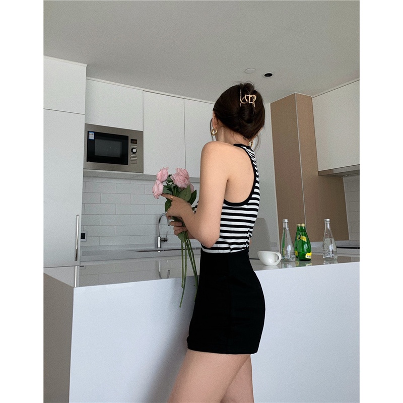 Áo Dệt Kim Không Tay Họa Tiết Sọc Màu Đen Phong Cách Cổ Điển Hàn Quốc Cho Nữ | BigBuy360 - bigbuy360.vn