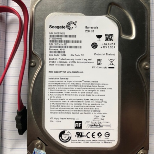 HDD seagate baracuda 250 GB mới 95% cài sẵn win 7 hoặc cài theo yêu cầu của khách hàng.