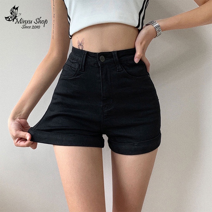 Quần Sooc Bò Nữ, Quần jean Đùi Màu Đen Mặc Siêu Tôn Dáng, Chất Jean Co giãn mềm mát Minxu Shop Q9240, Q9235