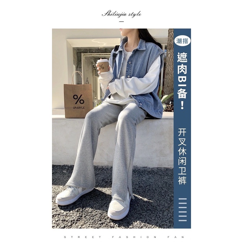 Quần ống rộng Mỏng Màu Xám Thời Trang Mùa Đông Mới Cho Nữ