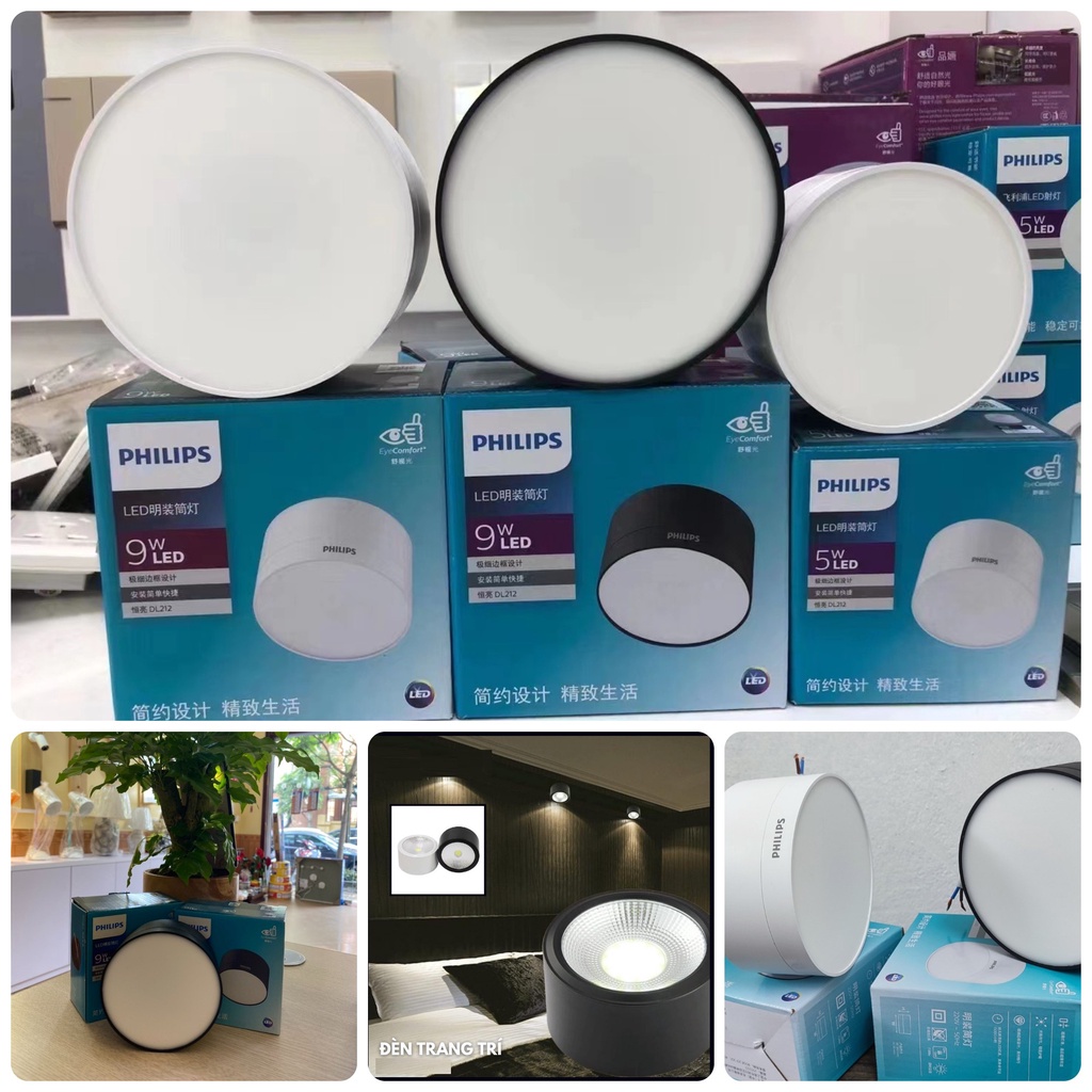 Đèn ống bơ DL212 Philips, đèn lon hai màu đen trắng 9w D100