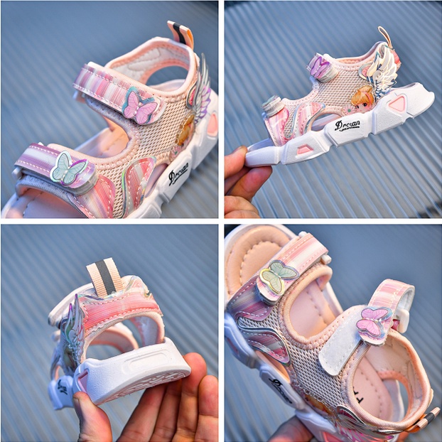 SUGE Xăng đan Công Chúa In Họa Tiết Bướm Hoạt Hình Dễ Thương Dành Cho Bé Gái