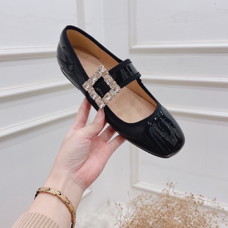 Giày búp bê nữ da bóng khóa vuông êm chân siêu xinh