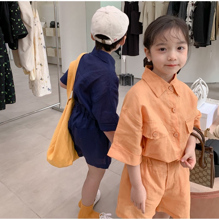 Bộ Đồ Cotton Lanh Tay Ngắn Phong Cách Mới Dành Cho Bé Trai Và Bé Gái