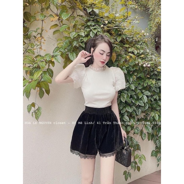 Quần short nhung viền ren ms85