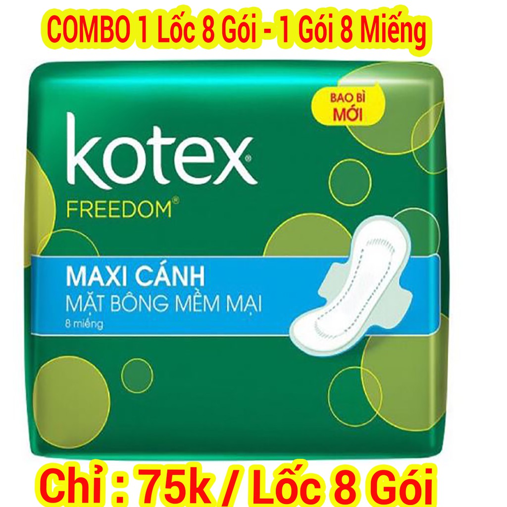 Băng Vệ Sinh Kotex Freedom Maxi Dày Có Cánh Mặt Bông Mềm Mại ( COMBO 1 Lốc 8 Gói  - 1 Gói 8 Miếng )