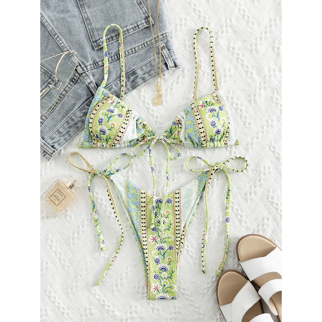 Bikini Thắt Nơ Trước In Hoạ Tiết Gợi Cảm