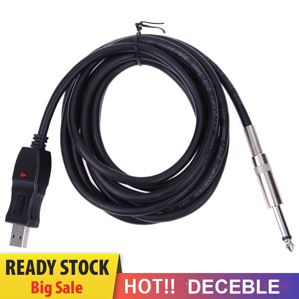 Deceble Guitar Bass 1/4'' 6.3mm To USB Link Connection Instrument Cable Adapter