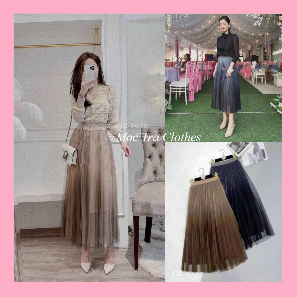 Chân váy nữ dập ly Quảng Châu thiết kế 2 lớp, màu loang siêu xinh, chân váy dài tiểu thư rẻ đẹp thanh lịch