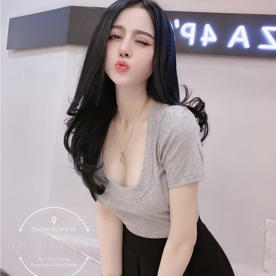 Áo Thun Cộc Tay Body Cổ Vuông 🌺 Áo thun trơn cổ vuông dáng body 4 màu ĐEN | TRẮNG | GHI Ulzzang HOT 🌺 | BigBuy360 - bigbuy360.vn