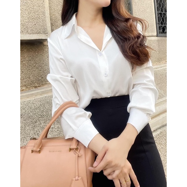 VELLE DESIGN Áo sơ mi công sở Gemma chất lụa nhung Hàn mượt mát không nhăn