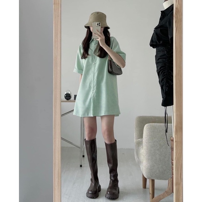 Váy sơ mi chất vải lạ - ĐẦM POLO SUÔNG có dây nơ