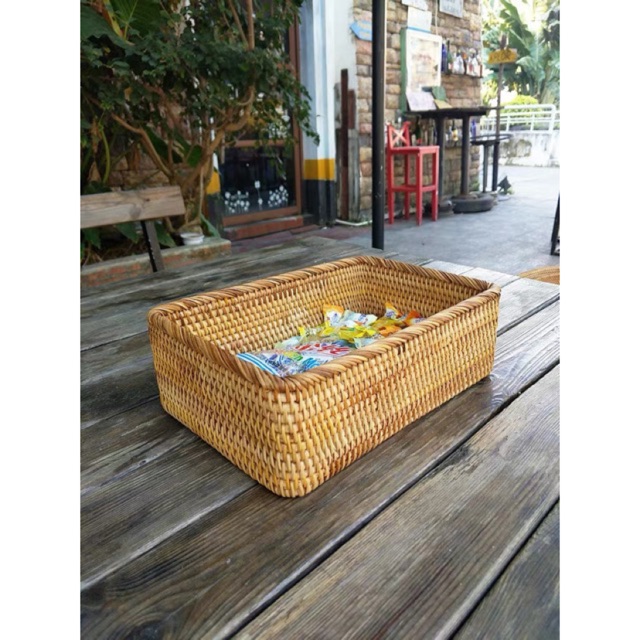 Khay mây chữ nhật đa năng, giỏ mây đựng đồ decor( hàng xuất dư)