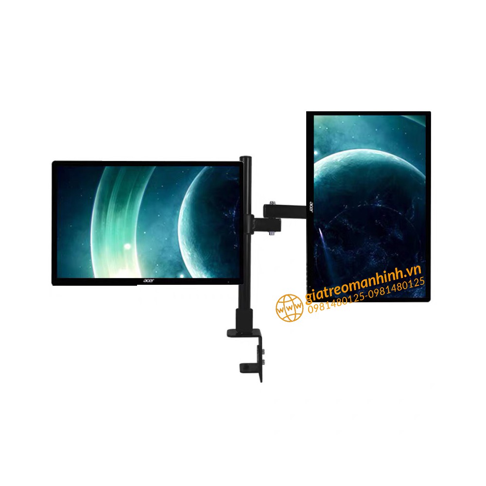 Giá Treo Màn Hình 17-32Inch  - Giá Treo 2 Màn Hình Trụ 40-60Cm - Tải Trong 8Kg - Xoay Màn 360 Độ