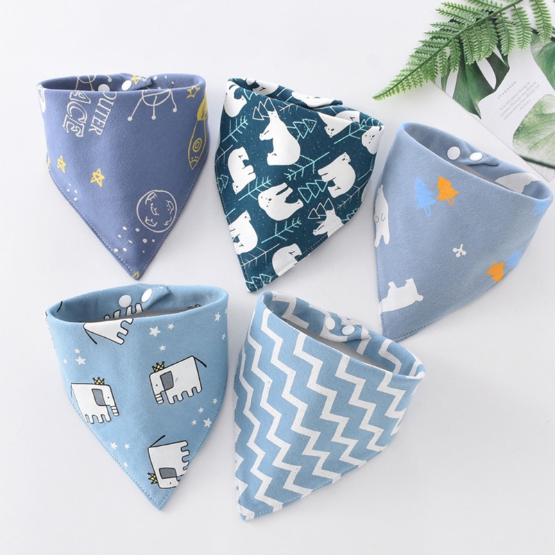 Set 5 Yếm Ăn Tam Giác Bằng Cotton Mềm Mại Có Nút Điều Chỉnh Cho Bé