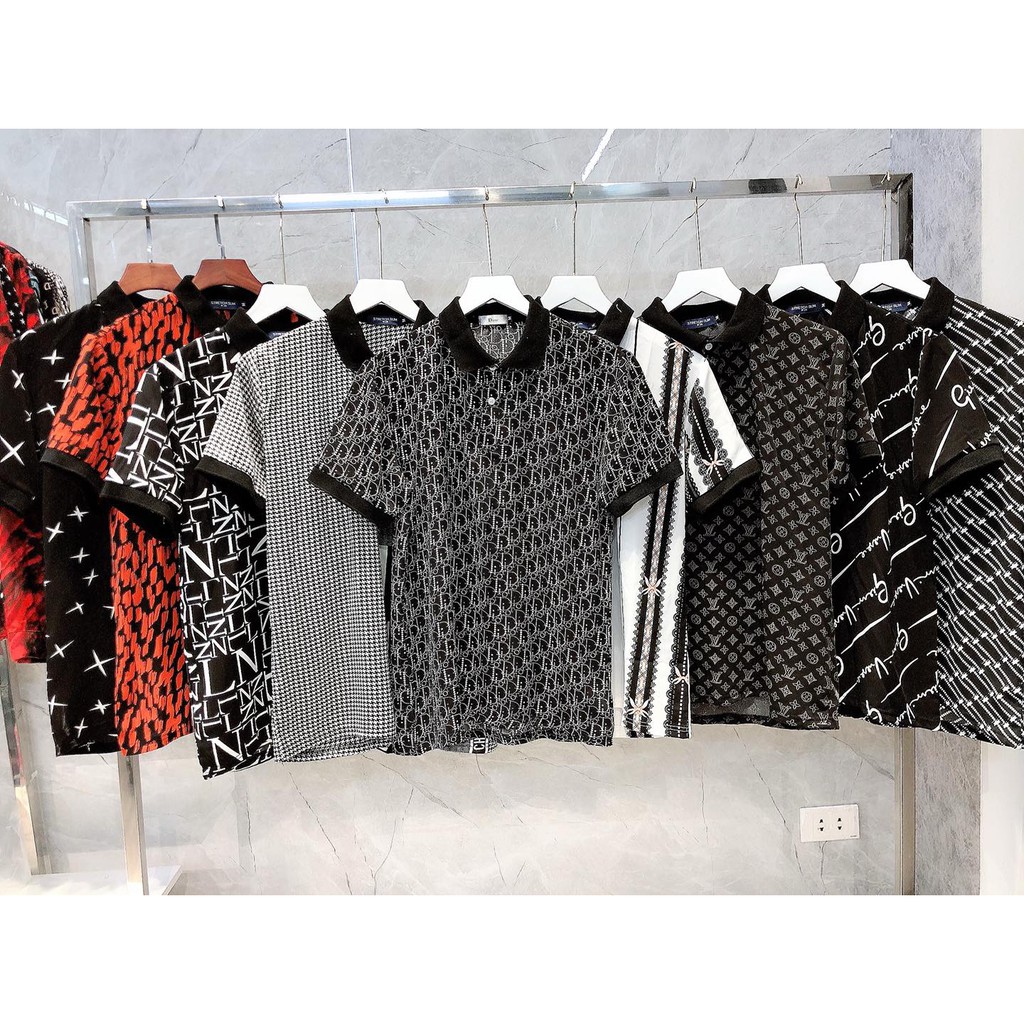áo polo họa tiết dây xích, chất lụa mát, kiểu dáng sang trọng , lịch lãm | BigBuy360 - bigbuy360.vn