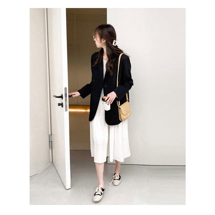 [free gift] Áo Khoác Blazer Màu Đen Thời Trang Xuân Thu Phong Cách Hàn Quốc Cho Nữ