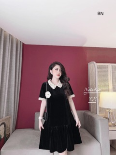 Váy Nhung Cổ Ren hoa ngực