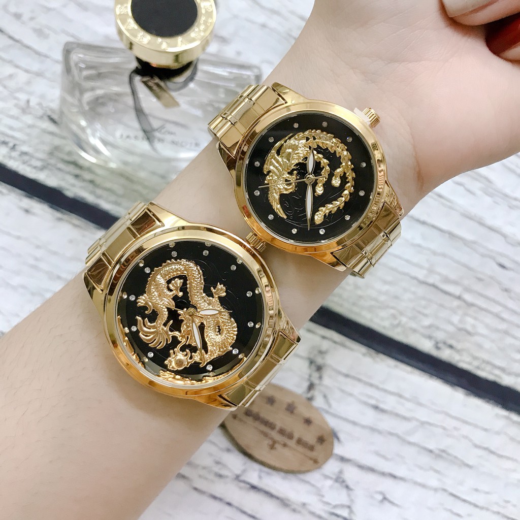 Đồng Hồ Cặp Nam Nữ FNGEEN Mặt Rồng Phượng Dây Vàng | BigBuy360 - bigbuy360.vn