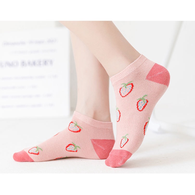 Tất Nữ Chery Cổ Ngắn Set 5 Đôi Tất Nữ Cổ Thấp Họa Tiết Đáng Yêu Phong Cách Hàn Quốc
