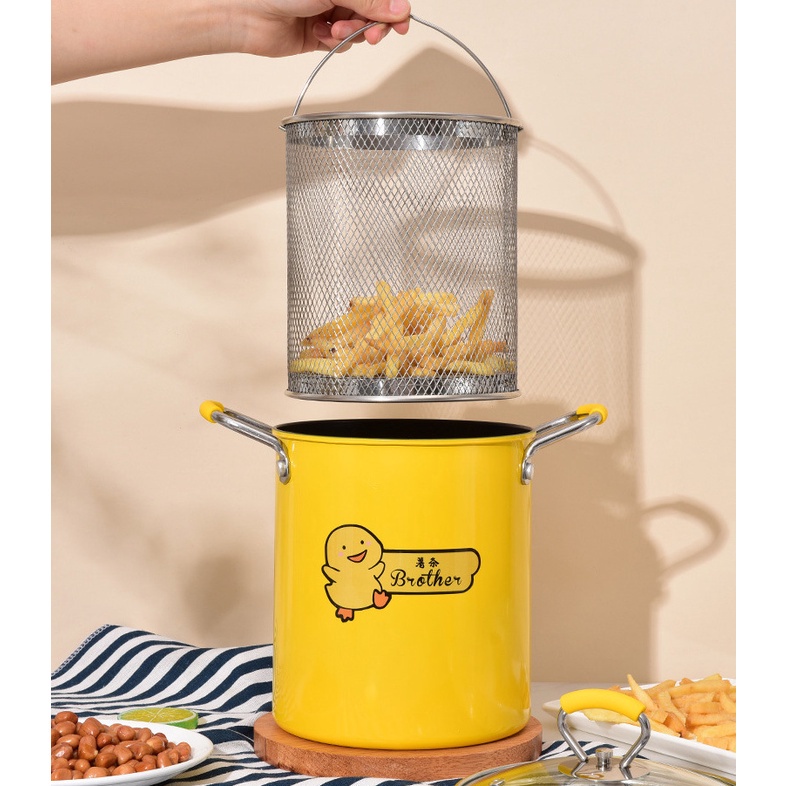 Nồi chiên ngập dầu chống dính hình vịt vàng kèm giá lọc dầu thông minh tiện lợi size 16cm - T2K Shop