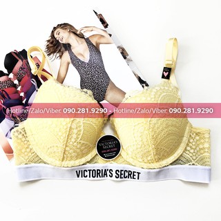 (Bill Mỹ) 32A/A70 - Áo bra nâng ngực màu vàng phối ren sexy - Hàng nhập Victoria's Secret USA