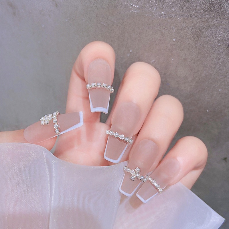 [Hàng mới về] Phụ kiện trang trí móng tay bằng hợp kim màu bạc đính ngọc trai giả 3D DIY