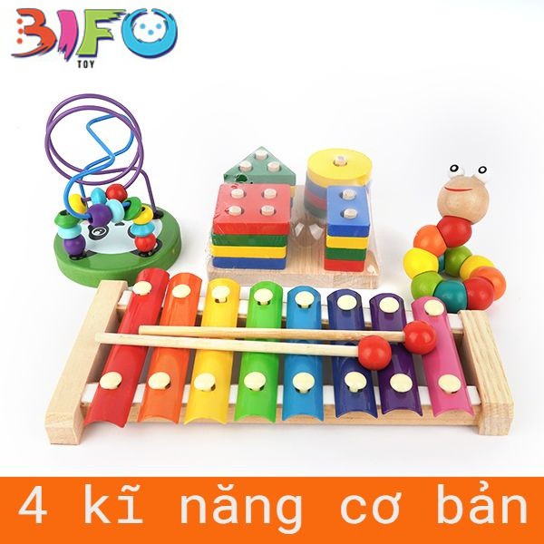 Combo đồ chơi giáo dục bằng gỗ phát triển trí tuệ, an toàn cho bé