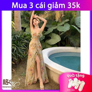 French retro irregular halter dress Super Fairy Lotus Leaf Cross dress Holiday Beach skirt