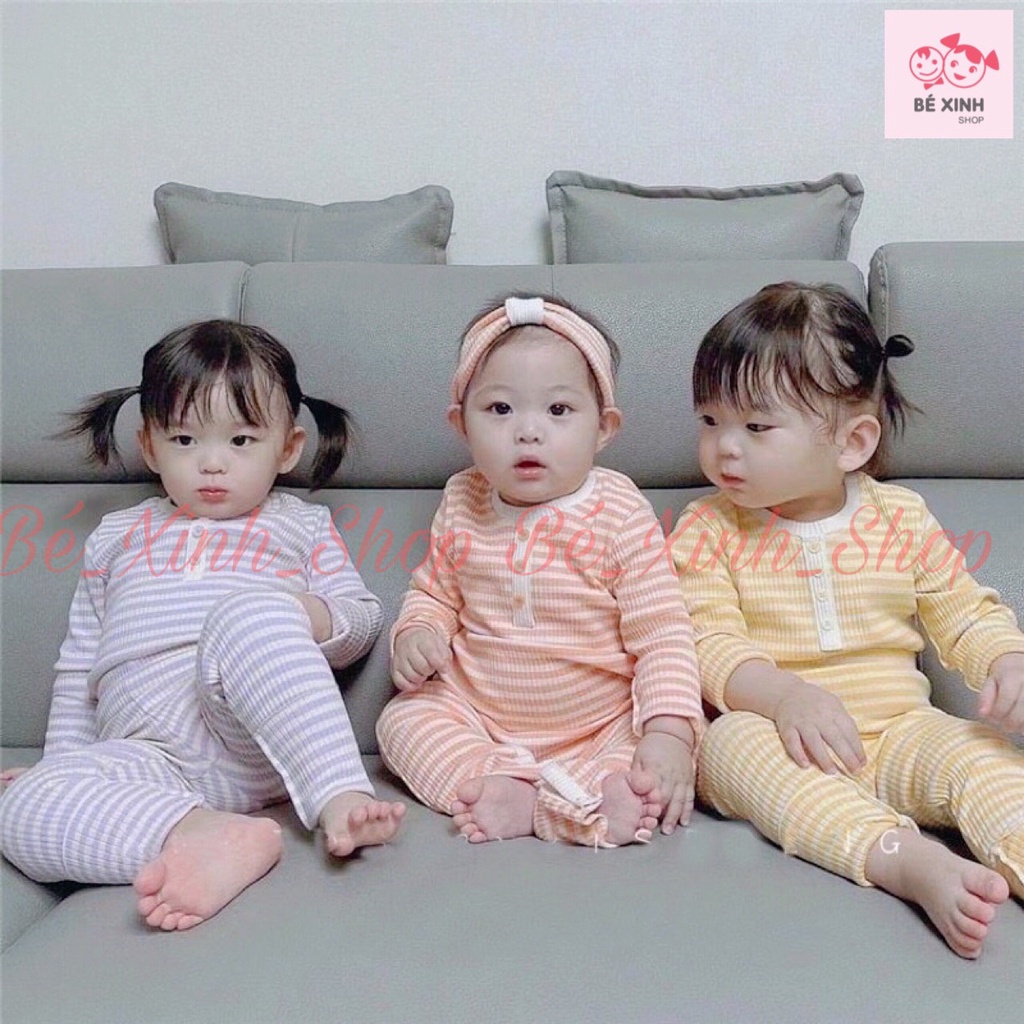 Bộ Len Tăm Dài Tay Thu Đông Cho Bé Minly Mom [Giá Sốc] Bộ Quần Áo Dài Tay Cho Bé Trai Bé Gái Thun_Gân_Sọc mềm mịn rẻ đẹp