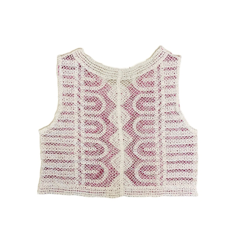 Xiangbao Áo Ghi Lê Không Tay Dệt Kim Khoét Rỗng Cài Nút Họa Tiết Hình Học Vintage Mùa Hè Cho