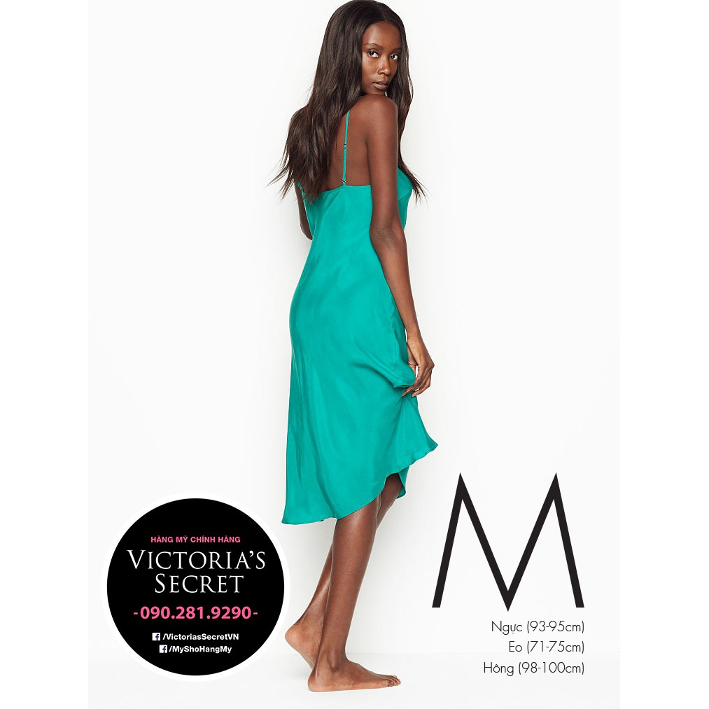 (Sleep Size M) - Váy xanh ngọc hở lưng sexy - Cupro Slip Dress, Royal Peacock - Victoria's Secret USA