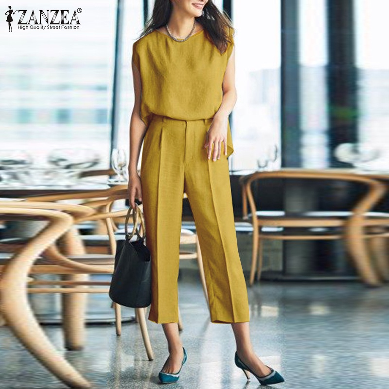 Bộ áo thun không tay và quần short ZANZEA thời trang dành cho nữ