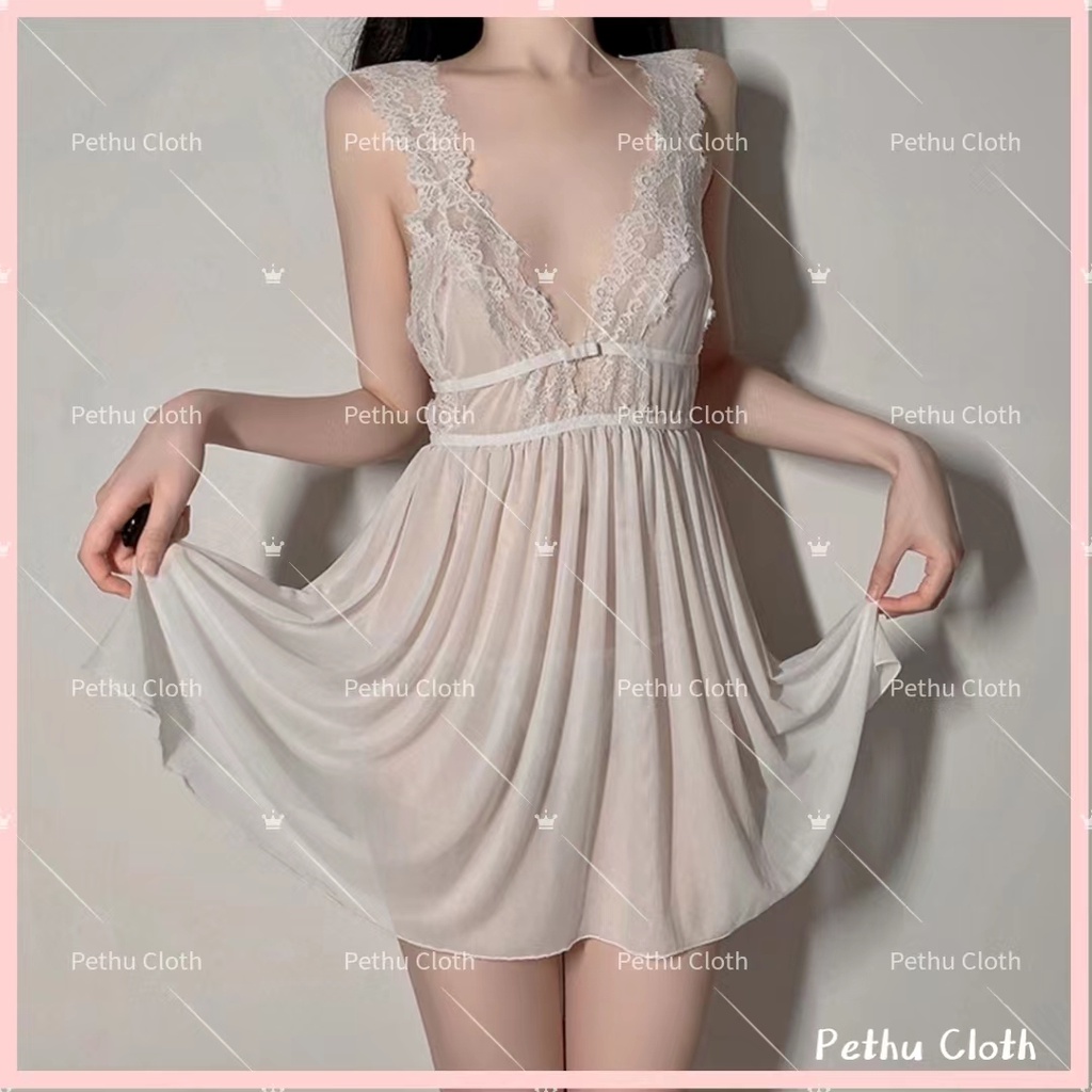 （Q1,HCM） Váy ngủ sexy gợi cảmFreeshipĐồ ngủ sexy váy đen mỏng xuyên thấu hở ngực kèm quần chip Freesize 40-65kg---001