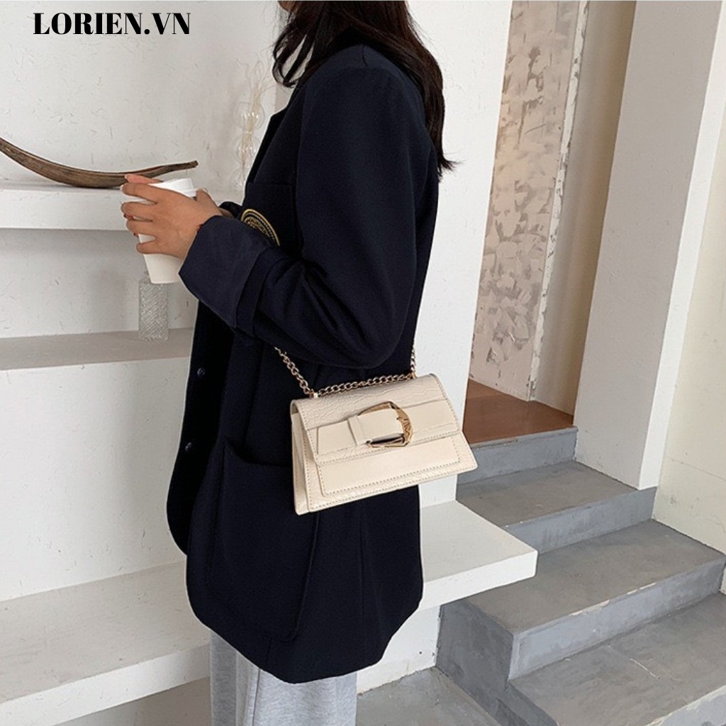 Túi xách nữ thời trang LORIEN - Túi đeo chéo khoá cài ngang size 22 vân da cao cấp style Hàn quốc cực hot | BigBuy360 - bigbuy360.vn