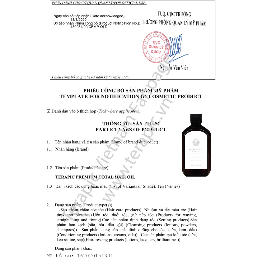 Tinh Dầu Dưỡng Tóc Premium Total Hair Oil Terapic 100ml | BigBuy360 - bigbuy360.vn