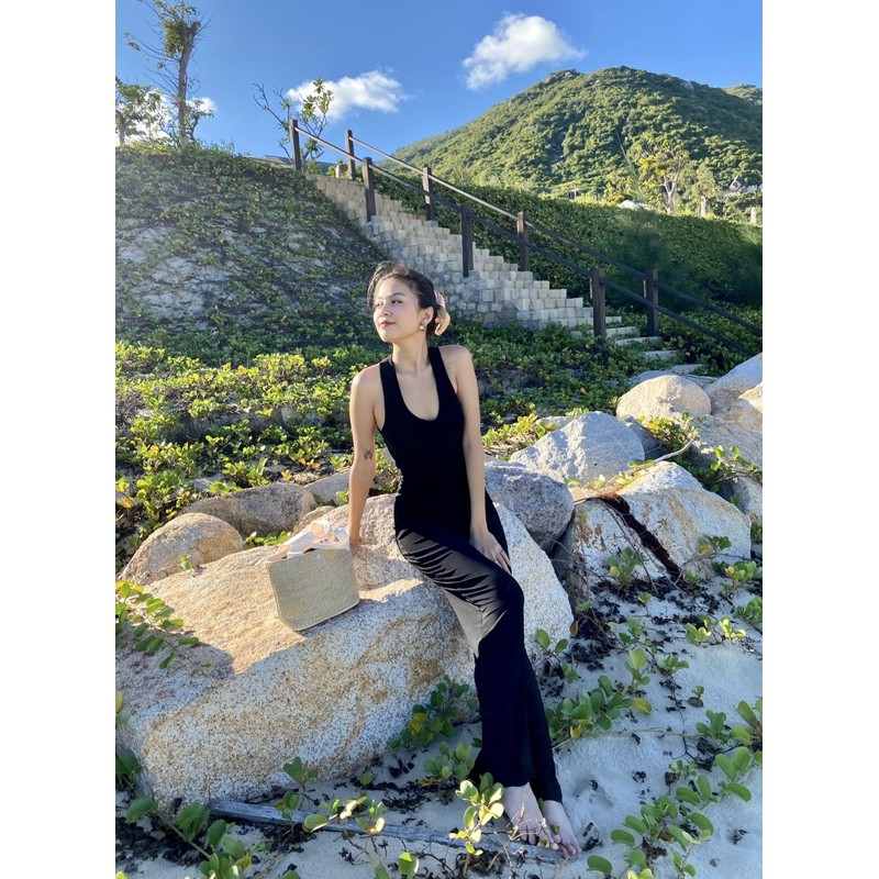Jumsuit thun chéo dây lưng