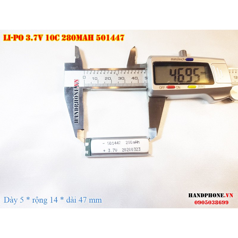 Pin Li-Po 3.7V 280mAh 501447 dòng xả cao 10C cho thiết bị cầm tay, RC: máy bay, ô tô điều khiển, thuốc điện tử - Vape