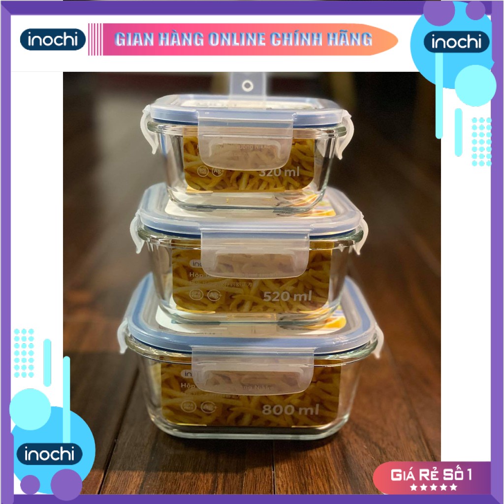 Combo 2 hộp thủy tinh chữ nhật inochi 370ml (tiêu chuẩn Nhật Bản)