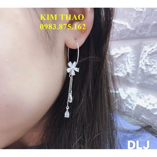 Bông tai bạc ta hoa 5 cánh 2 tua dáng dài