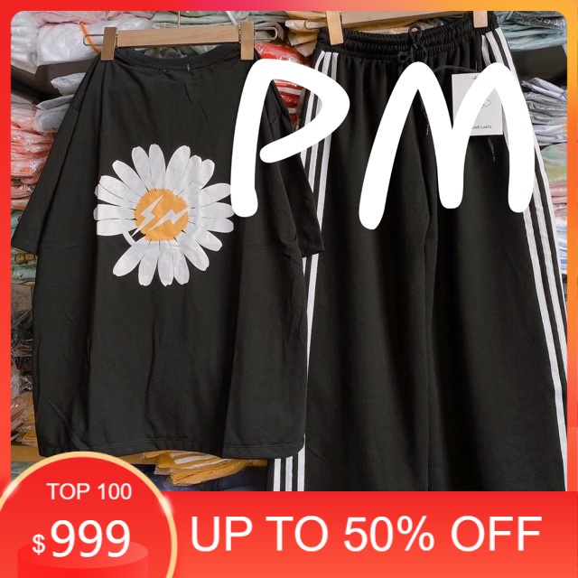 Sét áo hoa cúc tia sét + quần ba sọc ống rộng , áo thun nam nữ, quần khaki, quần nữ, sét bộ mặc ở nhà - FANI MODY