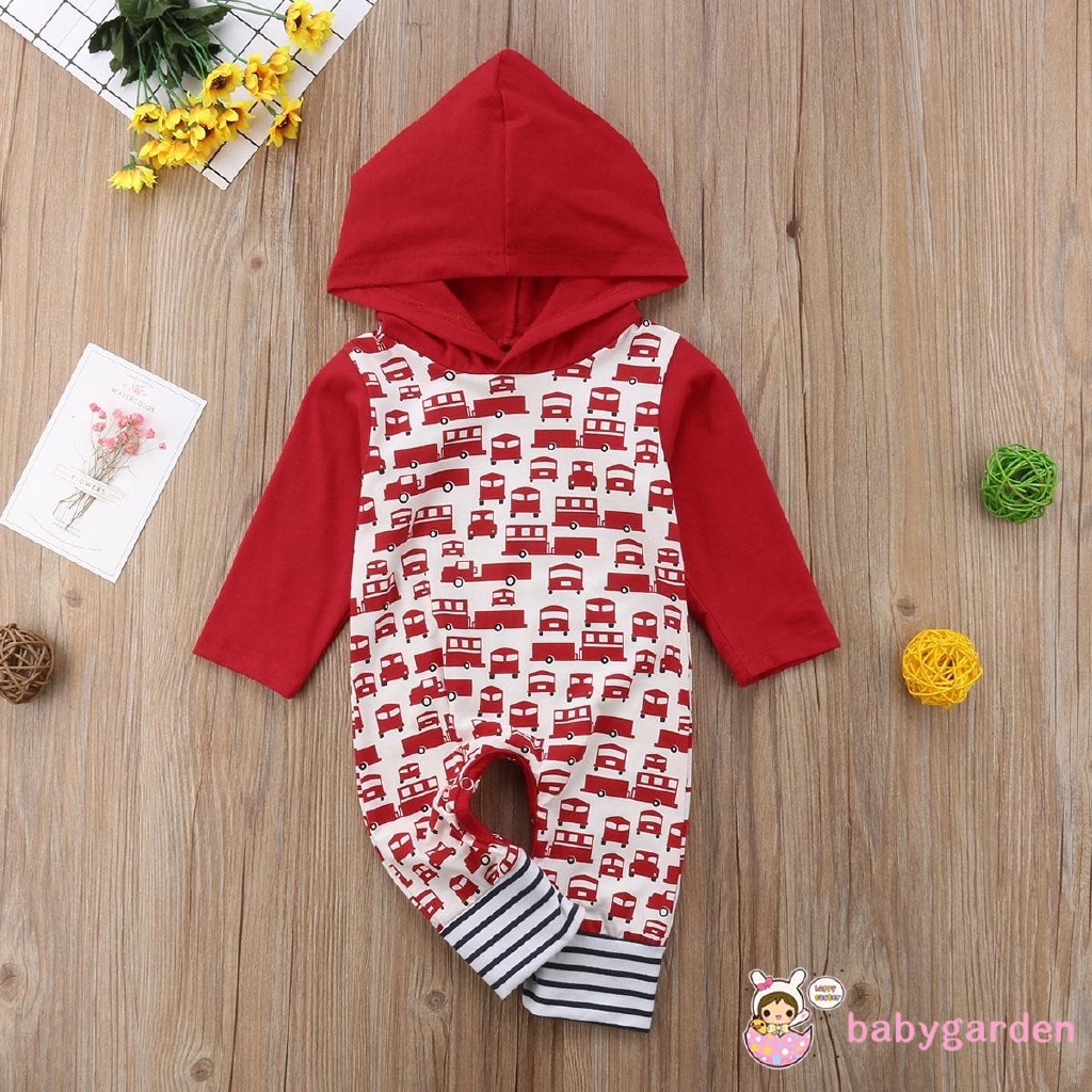 Bộ áo liền quần hoodie in hình xe hơi dễ thương cho trẻ sơ sinh