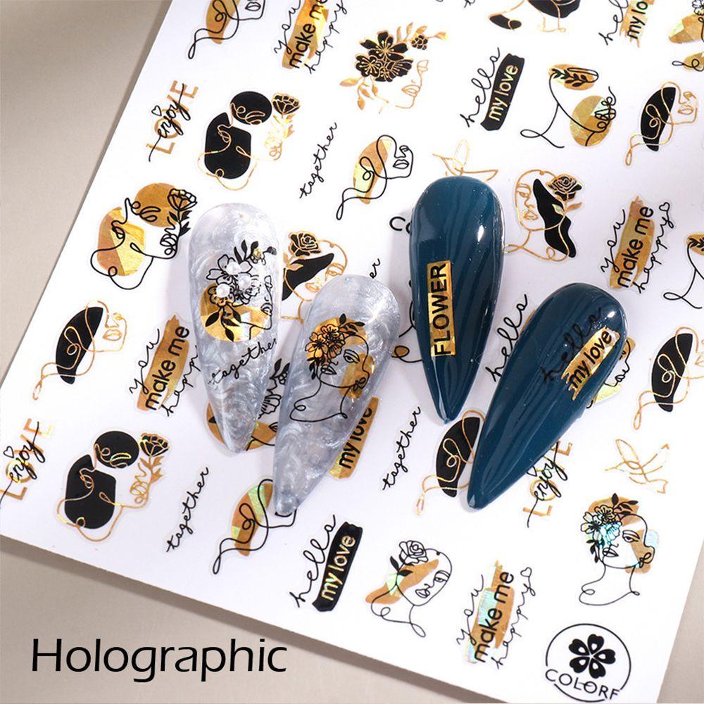 WATTLE Miếng Dán Trang Trí Móng Tay Hình Hoa Lá Màu Vàng Đen Tương Phản