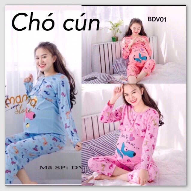 Bộ đồ bầu và sau sinh rẻ, chất cotton mặc nhà cho con bú, quần dài áo dài