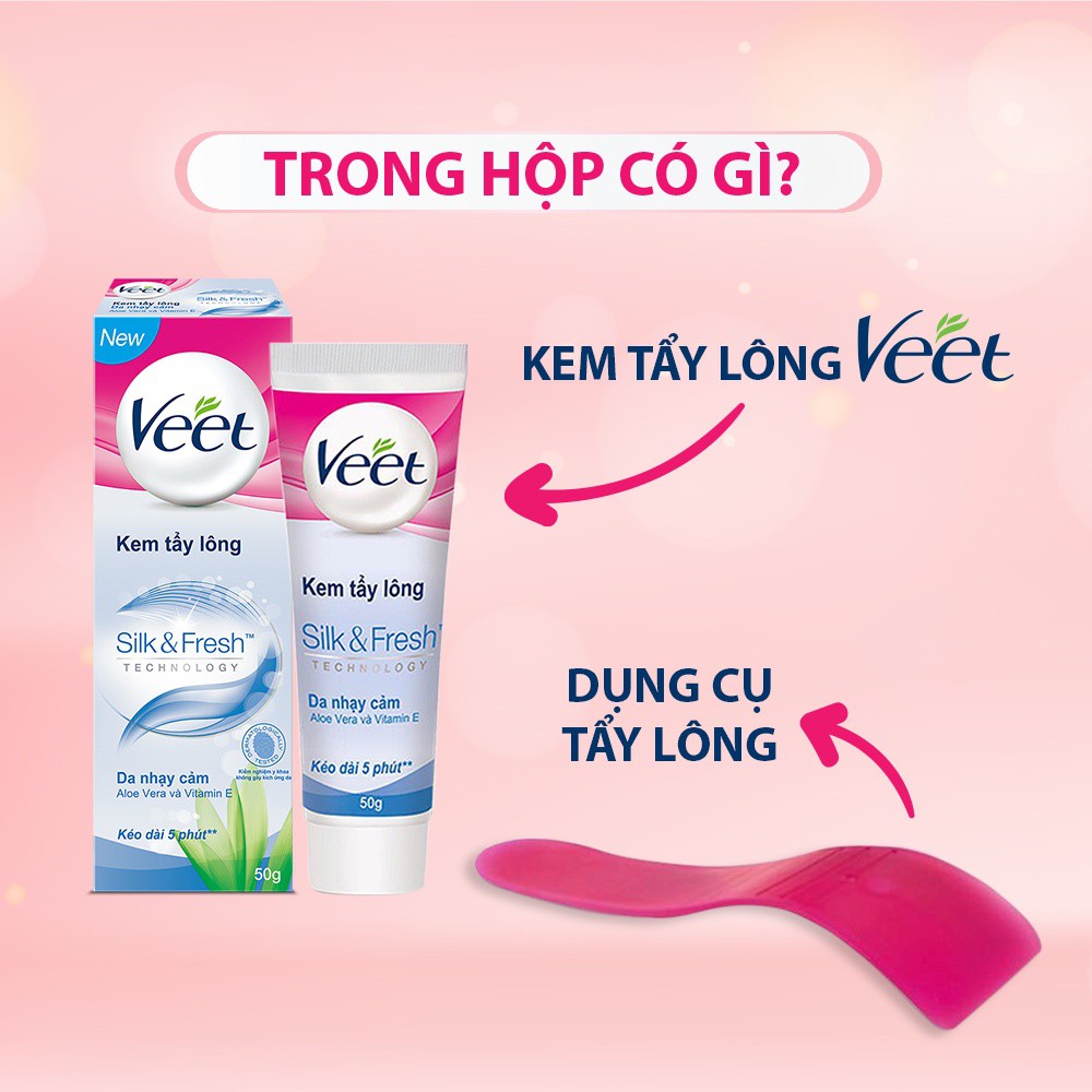 VEET Kem Tẩy Lông Cho Da Nhạy Cảm - VEET Silk &amp; Fresh Hair Removal Cream, Sensitive Skin 50G