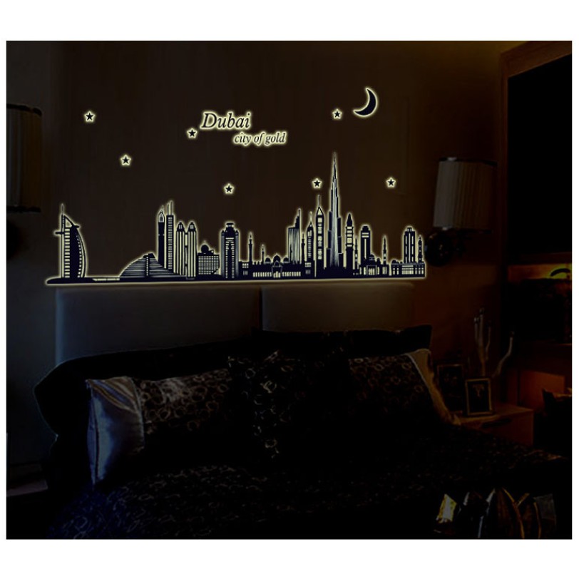 Decal dán tường Dạ quang thành phố Dubai huyền ảo
